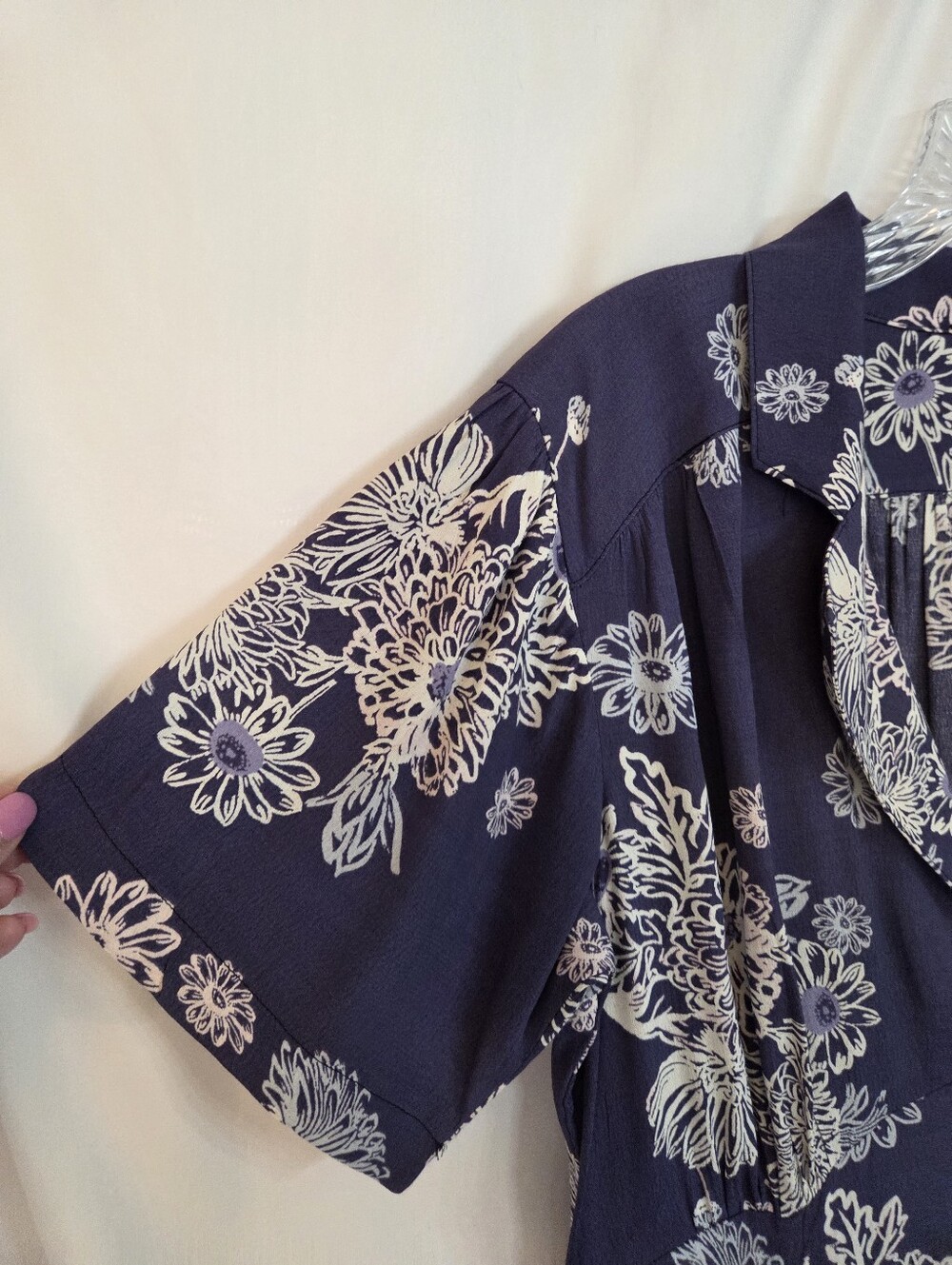 Free People Navy/White Floral Hawaii Washed Mini Dress Size M - Picture 5 of 9